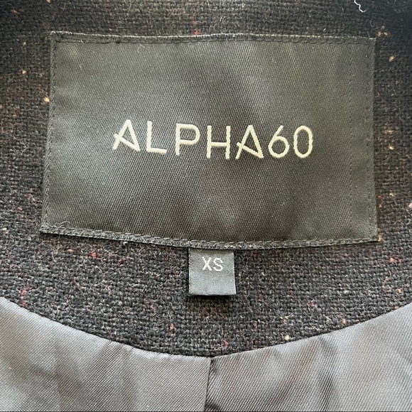 Alpha60 Drape Front Wool Blend Tie Front Jacket Black Fleck Mid Length Size XS - Picture 5 of 9